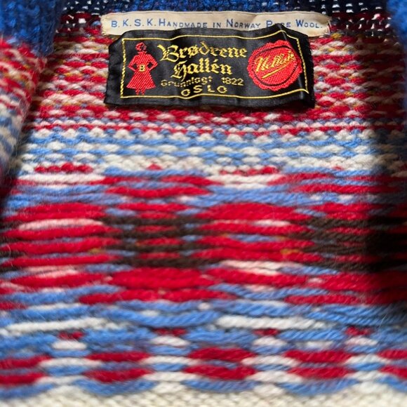 Vintage 80's Brodrene Hallen Oslo Norway Blue Wool Sweater Women's S - Picture 9 of 16